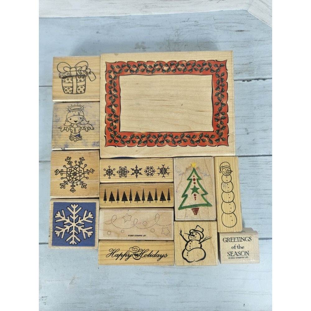 Vintage Wood Rubber Stamp Lot Holiday Christmas Stampabilities VAP! scrap craft